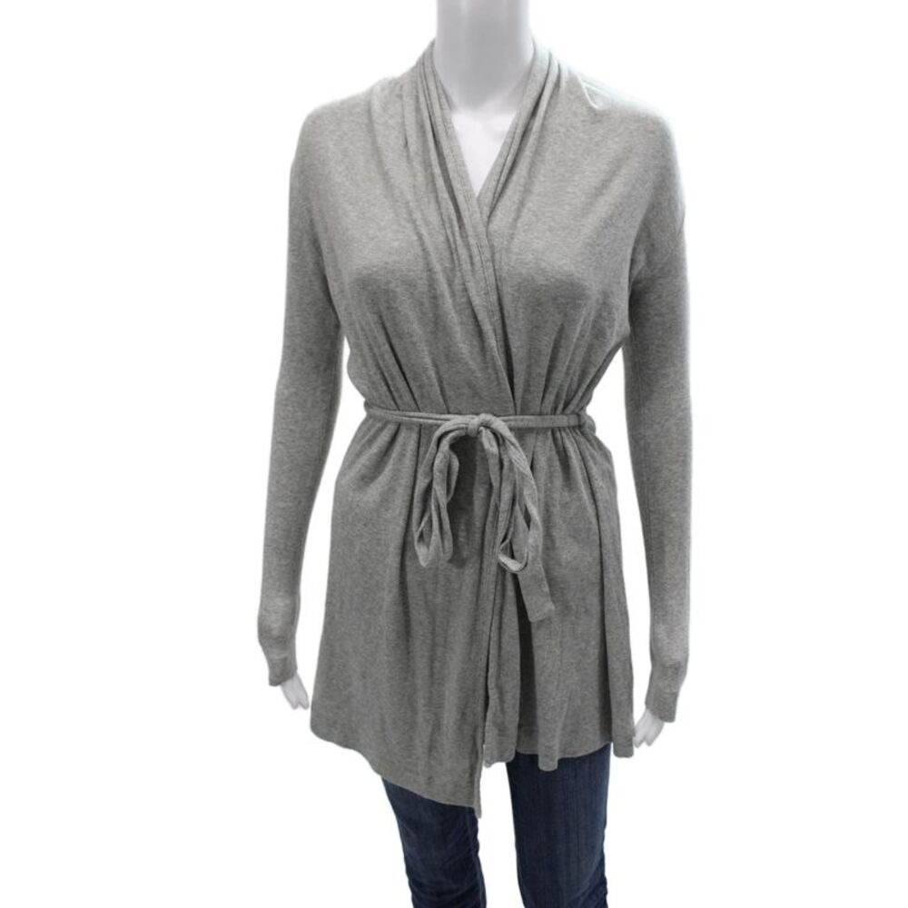 Skin Womens Pima Cotton Wrap Sweater Gray V Neck Long Sleeve Tie Size S